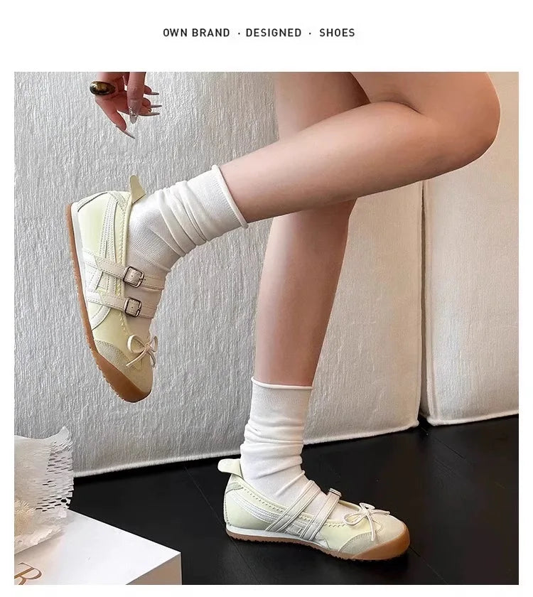 Women Flats Bow Ballet Dance Mary Jane Shoes Summer Sandals 2024 Fashion New Brand Dress Designer Casual Shallow Zapatos Mujer