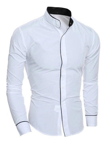Men's Long-Sleeve Solid Color Shirt With Stand-Up Collar Slim Fit