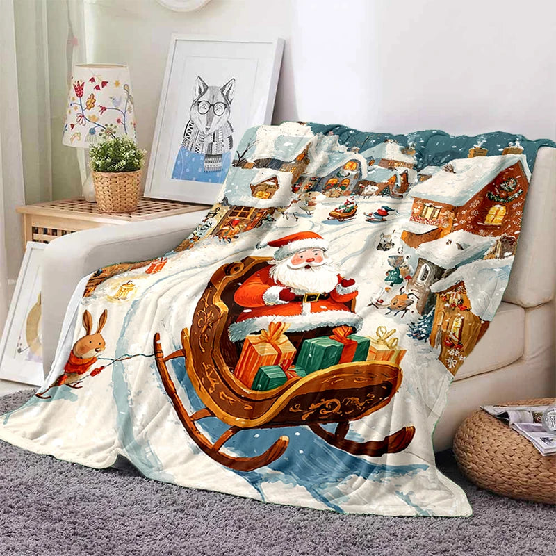 Cartoon Santa Claus Merry Christmas Snowman New Year Gift Soft Flannel Blanket for Beds Bedroom Sofa,Throw Blanket for Cover