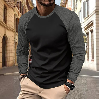 Men's Long Sleeve O-Neck Raglan Top Polyester Knit Casual Spring Autumn