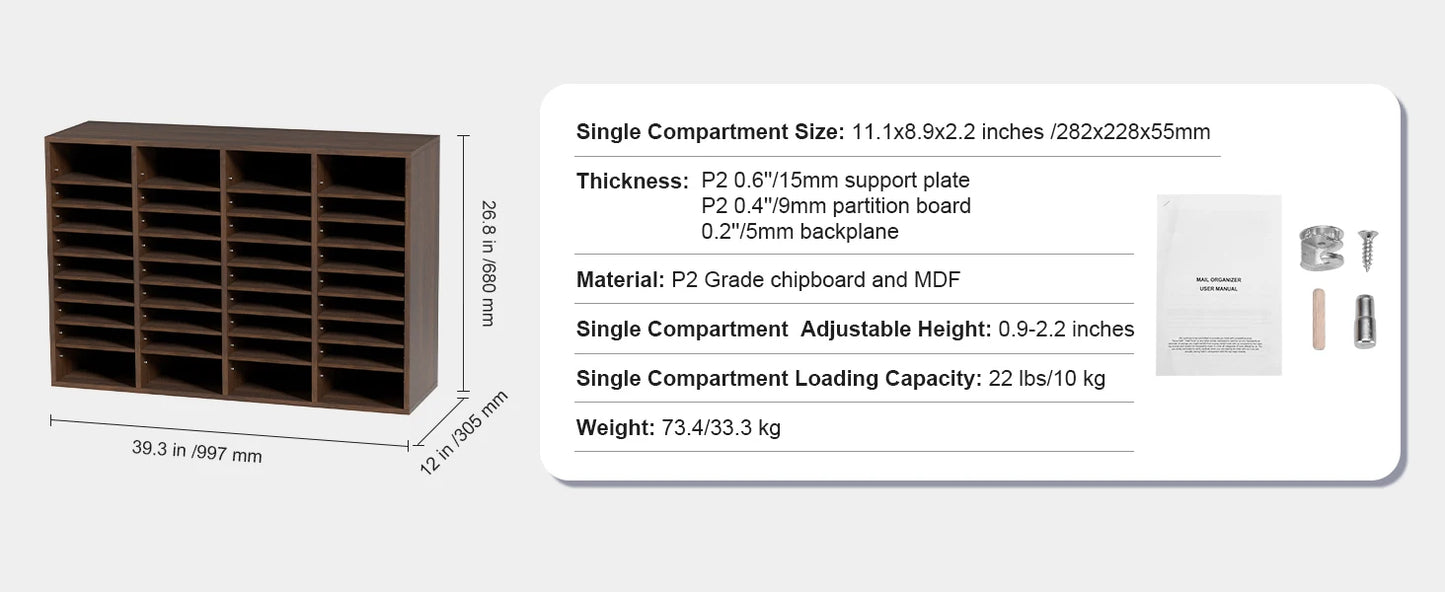SucceBuy Literature Organizers with Adjustable Shelves Wood Literature Sorter for Office Home Classroom Mailrooms EPA Certified