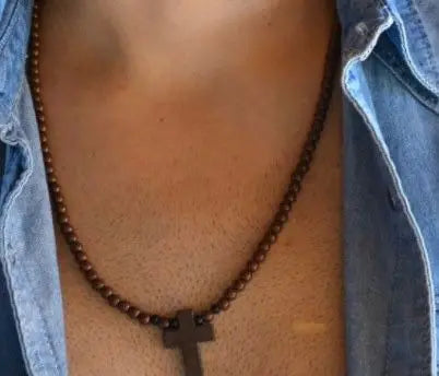 Wood Bead Cross Necklace & Bracelet Set – Religious Accessories for All