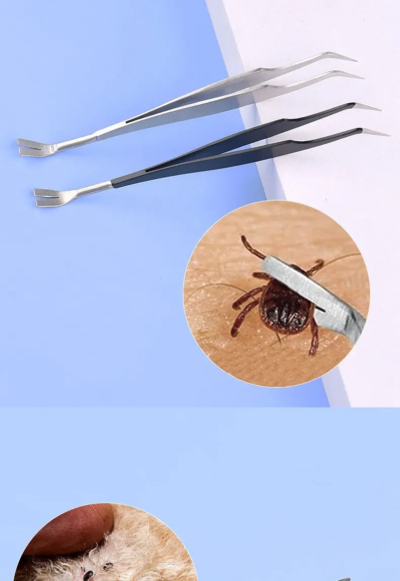 Tick Removal Tool for Pets Stainless Steel Pet Flea Removal Tool 2-in-1 Tick Removal Tool Professional Tick Removal Tweezers Dog
