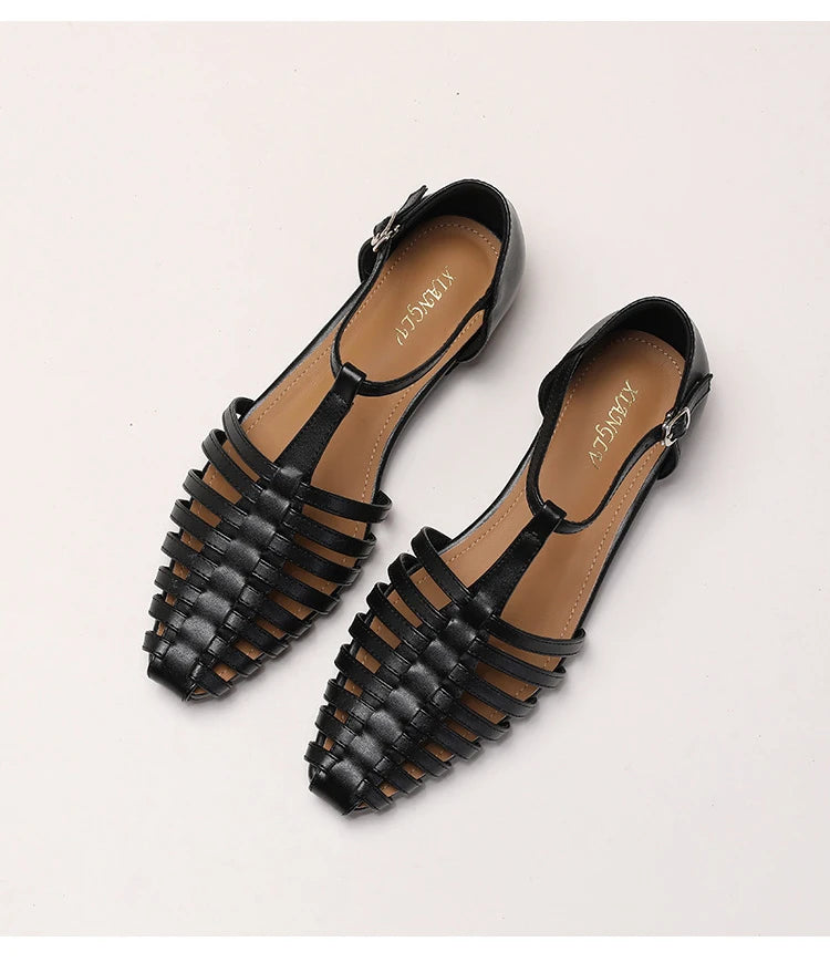 ZAROY Summer Cross Strap Flat Sandals Women Round Toe Ankle Buckle Hollow Casual Roman Sandalia Zapatos De Mujer сандали