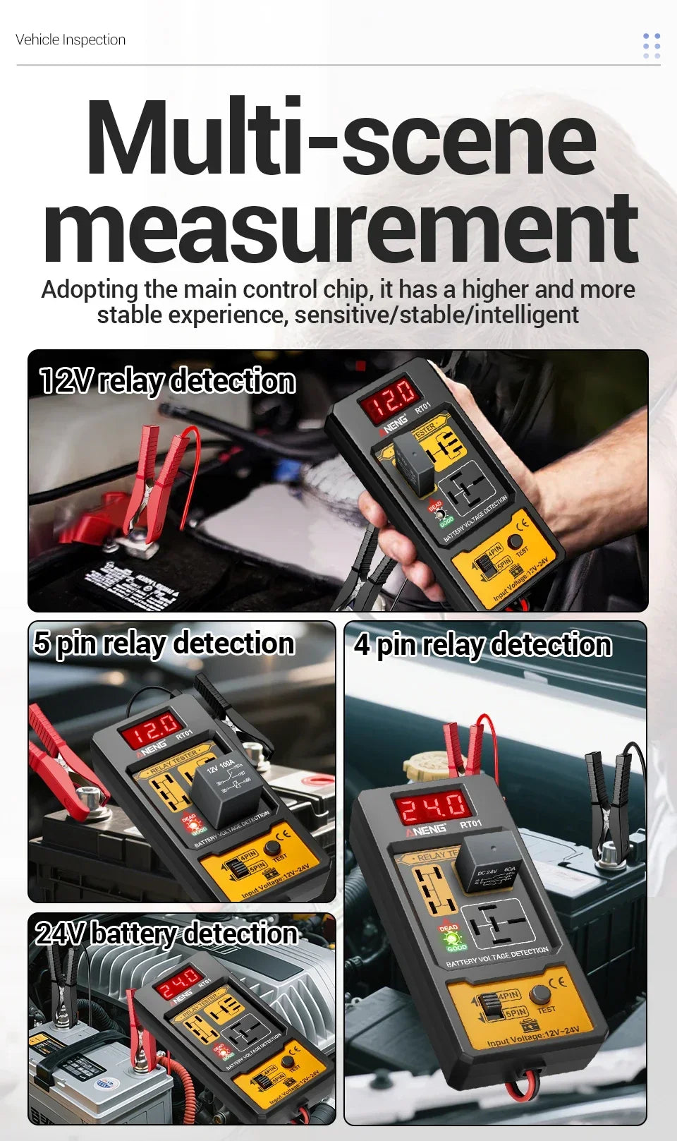 ANENG 11-25V Relay Detector RT01 Digital Universal 4/5 Pins Car Battery Vehicle Detection Digital Display Voltage Battery Tester