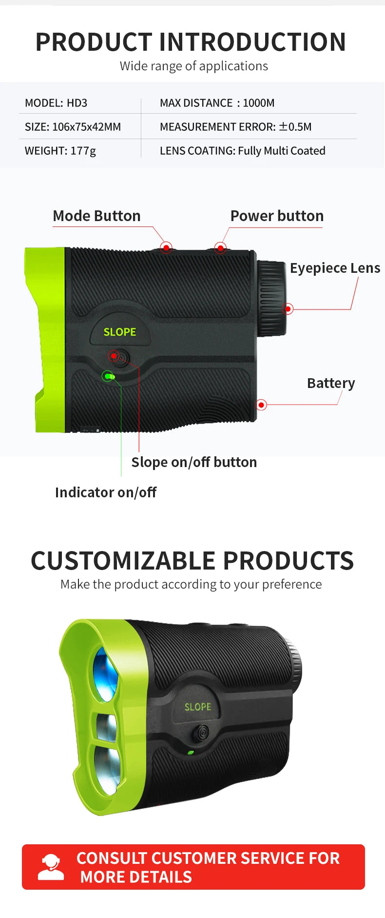 Nohawk Multifunctional Mini Golf Laser Range Finder For Hunting with Slope Compensation Rangefinder Construction Monocular