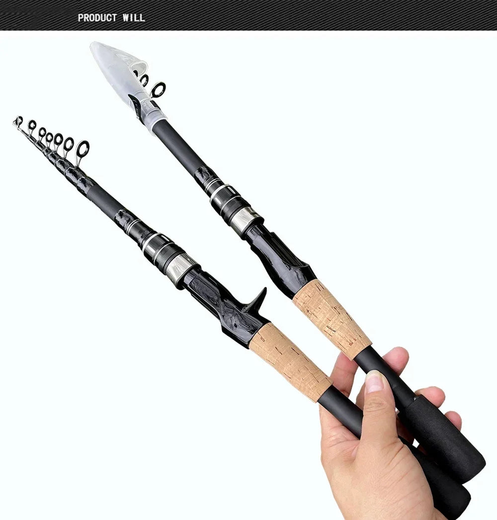 Telescopic Lure Rod 1.5M 1.8M 2.1M 2.4M Carbon Spinning Rod Baitcasting Fishing Pole 8g-25g Wooden Handle Casting Fishing Tackle