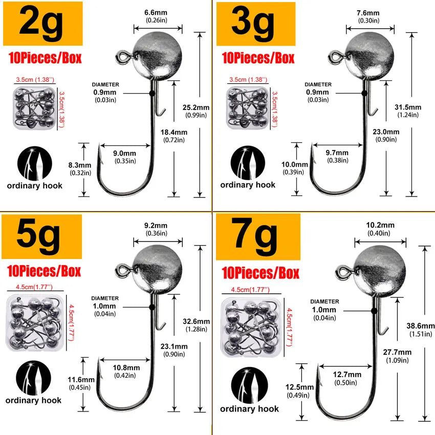 MrLurion Package Box 2g 3g 5g 7g 10g 12g 16g 20g jig head hook for fishing tackle ,crank carbon lure hook for worm soft