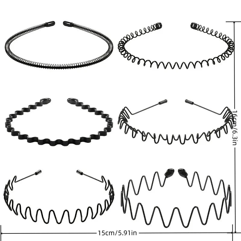 6PCS Unisex Metal Hairband, Toothed Comb Is Non - slip, Elastic and Smooth, Suitable for Outdoor Sports, Beauty Care, etc.