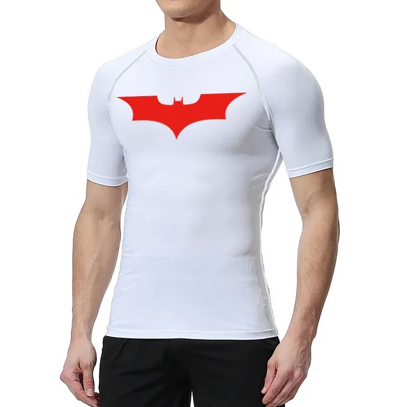 Men's Bat Print Compression Shirt Summer Short Sleeve Quick Dry Rash Guard Gym Workout Running T-Shirt Athletic Tees Tops