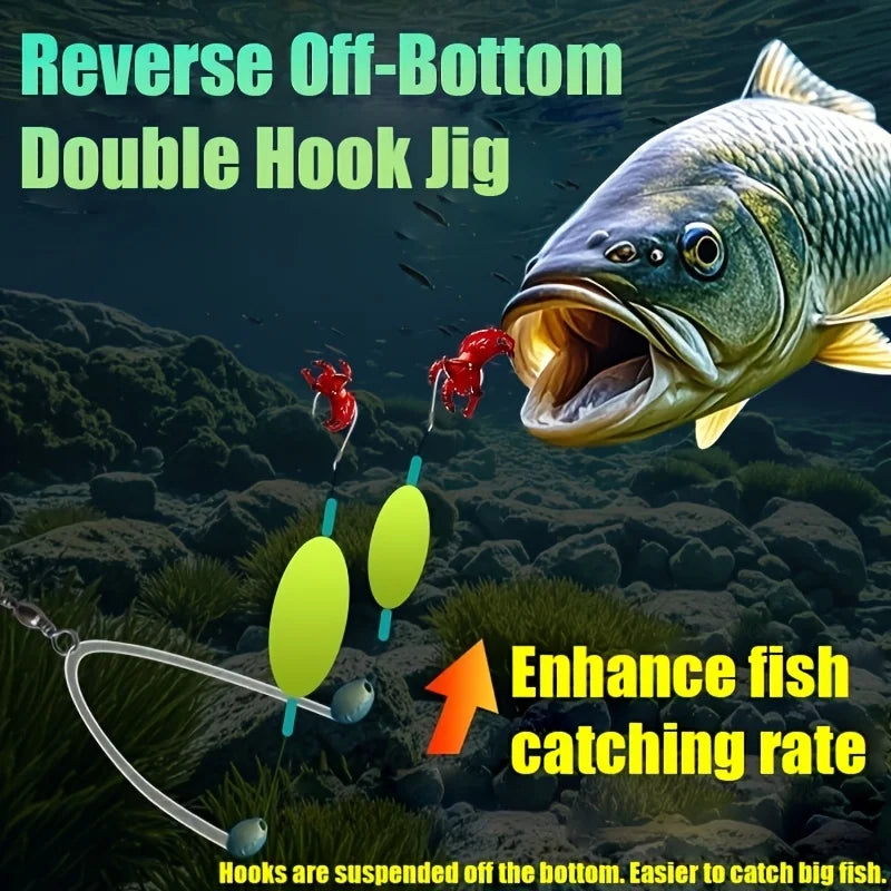 TAKBAS 5Packs Reverse Off-Bottom Double Hook Rig Set: Ideal for European Carp Fishing, Bypass Weeds, Stones & Silt