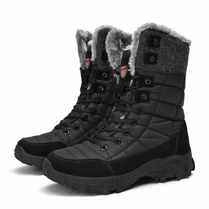 Men Winter Snow Boots Waterproof Leather High Top Plush Lined MidCalf Big Size