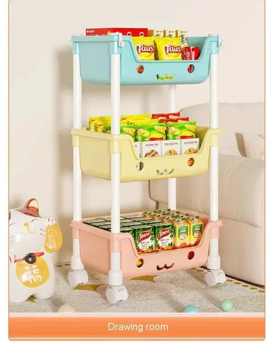 Macaron Storage Handcart Snack Storage Rack Movable Household Large Capacity Wheeled Kitchen Rolling Rack Children Storage Rack
