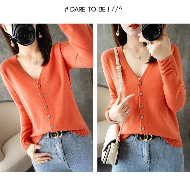 2024 New V-Neck Temperament Small Fragrant Wind Women Loose Sweater Sweater All Sweater Coat Special Offer Cardigan ZHI D035