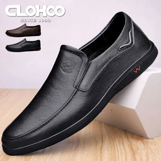 Men Handcrafted Layered Cowhide Leather Business Casual Shoes With Rubber Sole