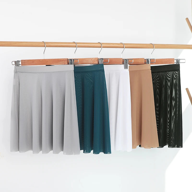 Women Soft Mesh Ballet Skirt Black Dance Skirts Elastic Waist Ballerina Wear, Pull on