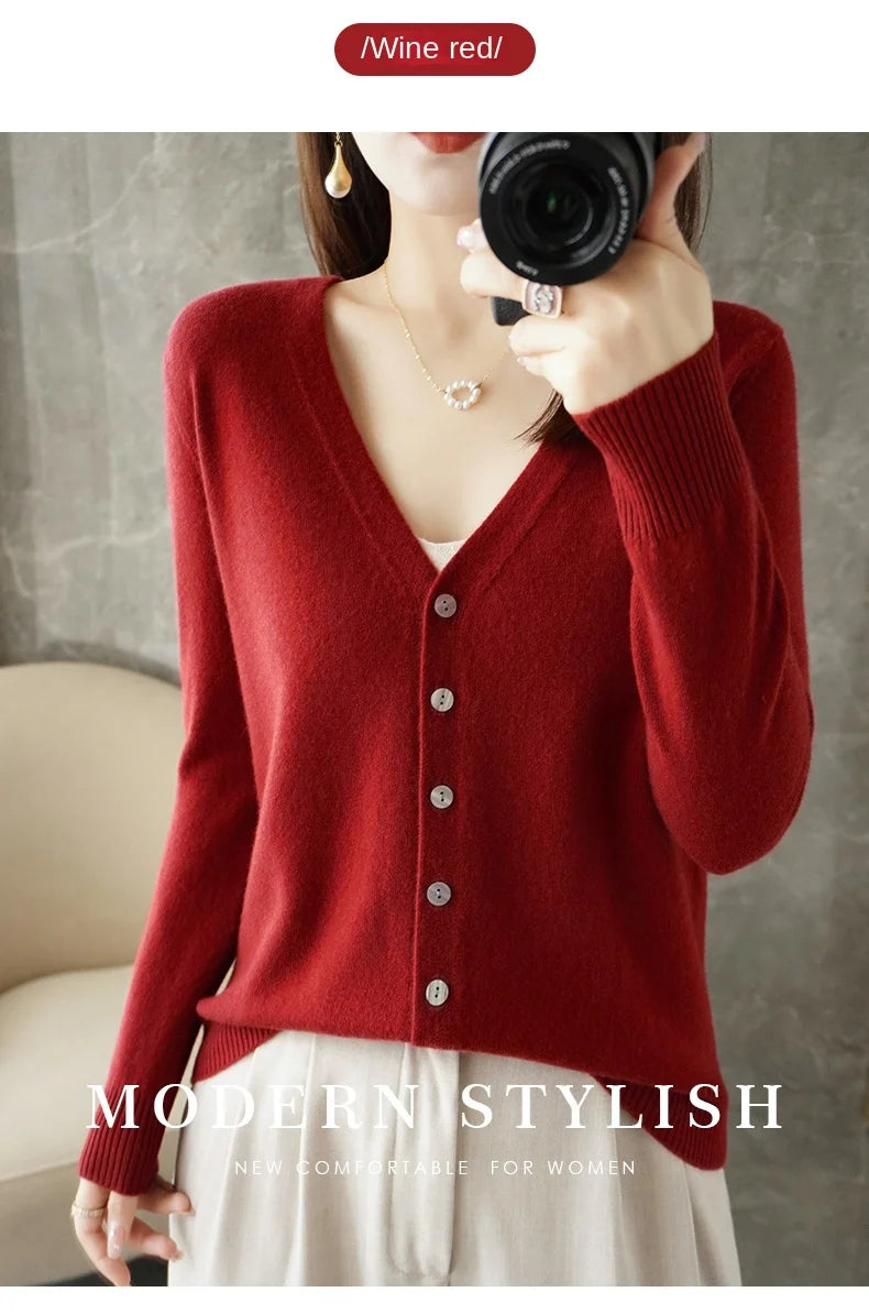 2024 New V-Neck Temperament Small Fragrant Wind Women Loose Sweater Sweater All Sweater Coat Special Offer Cardigan ZHI D035