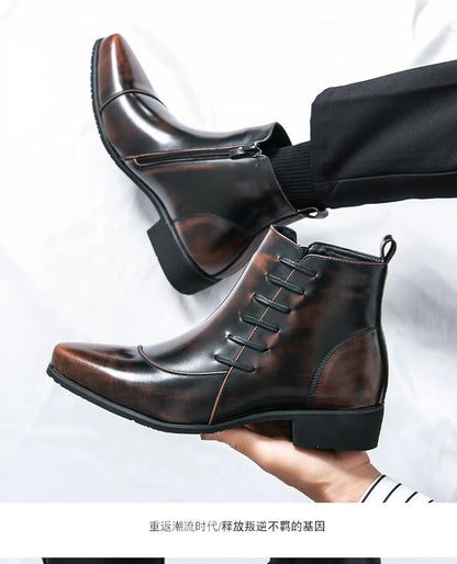 Men's Leather Riding Boots Ankle High ZIP Closure PU Lined