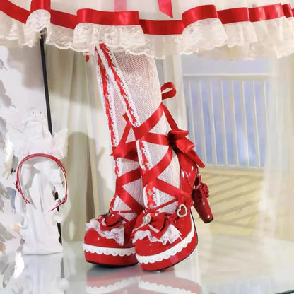 Women Leather High Heels Size 42 Red Rhinestone Alien Heel Japanese Cosplay