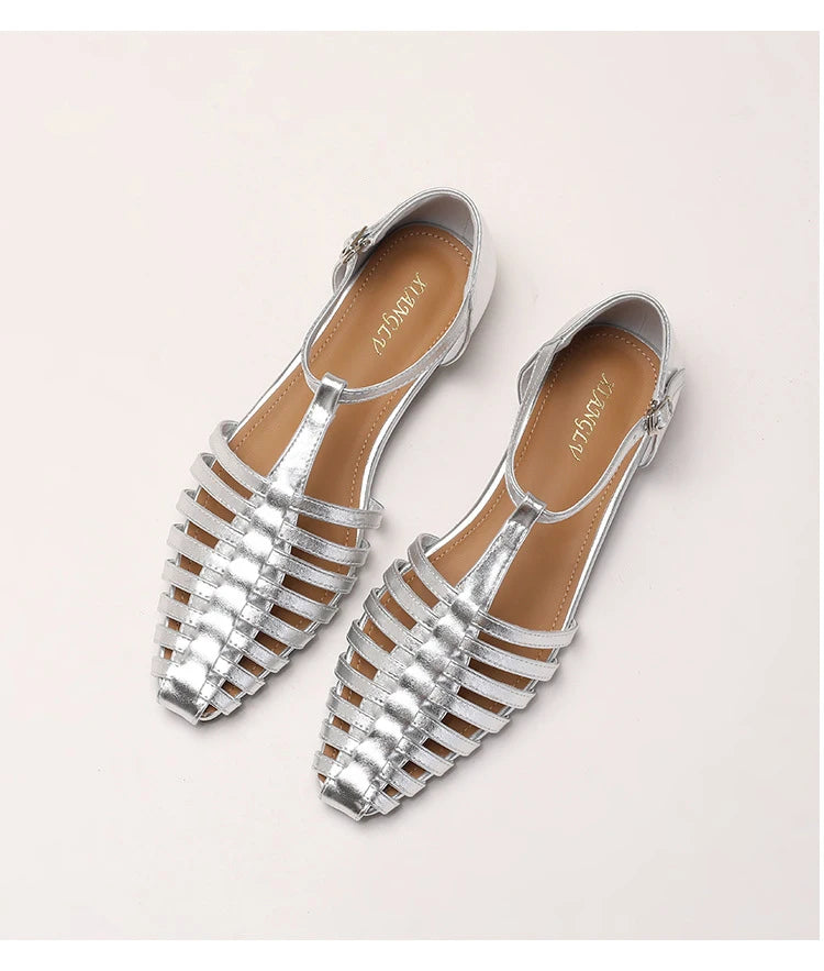 ZAROY Summer Cross Strap Flat Sandals Women Round Toe Ankle Buckle Hollow Casual Roman Sandalia Zapatos De Mujer сандали