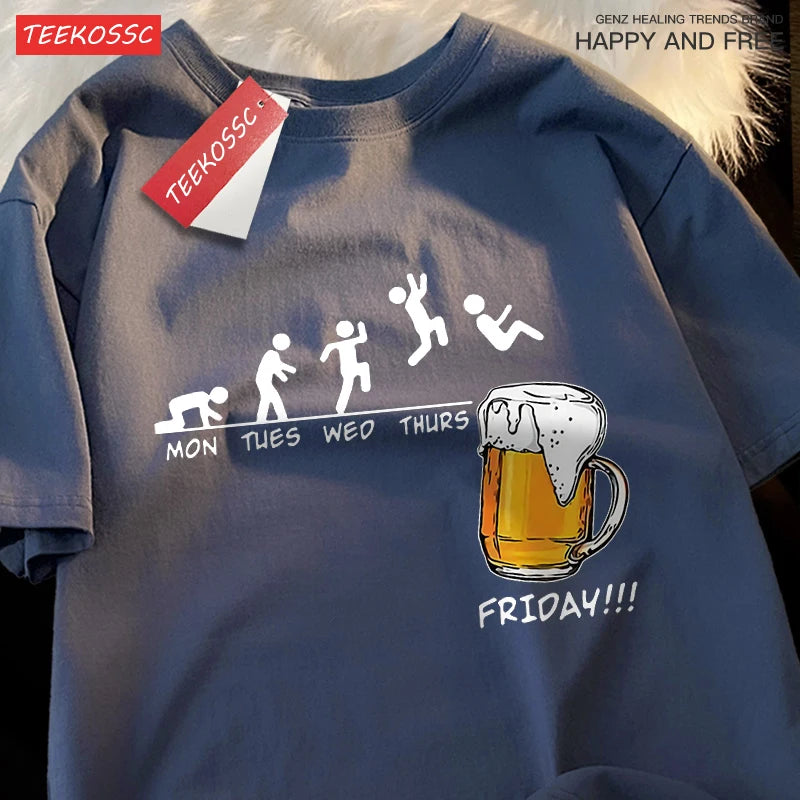 Friday Got Beer Freedom Fun Men Women Tshirt Harajuku Loose T Shirts Oversized Summer Short Sleeve Cotton Crewneck Casual Tshirt