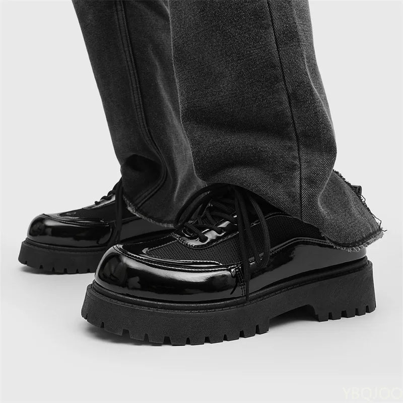 Men's Lace-Up Low-Top Shoes With Thick Sole PU Insole And PU Lining