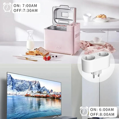 WiFi Smart Dual Plug Socket EU Plug 16A 20A Power Monitor Voice Control