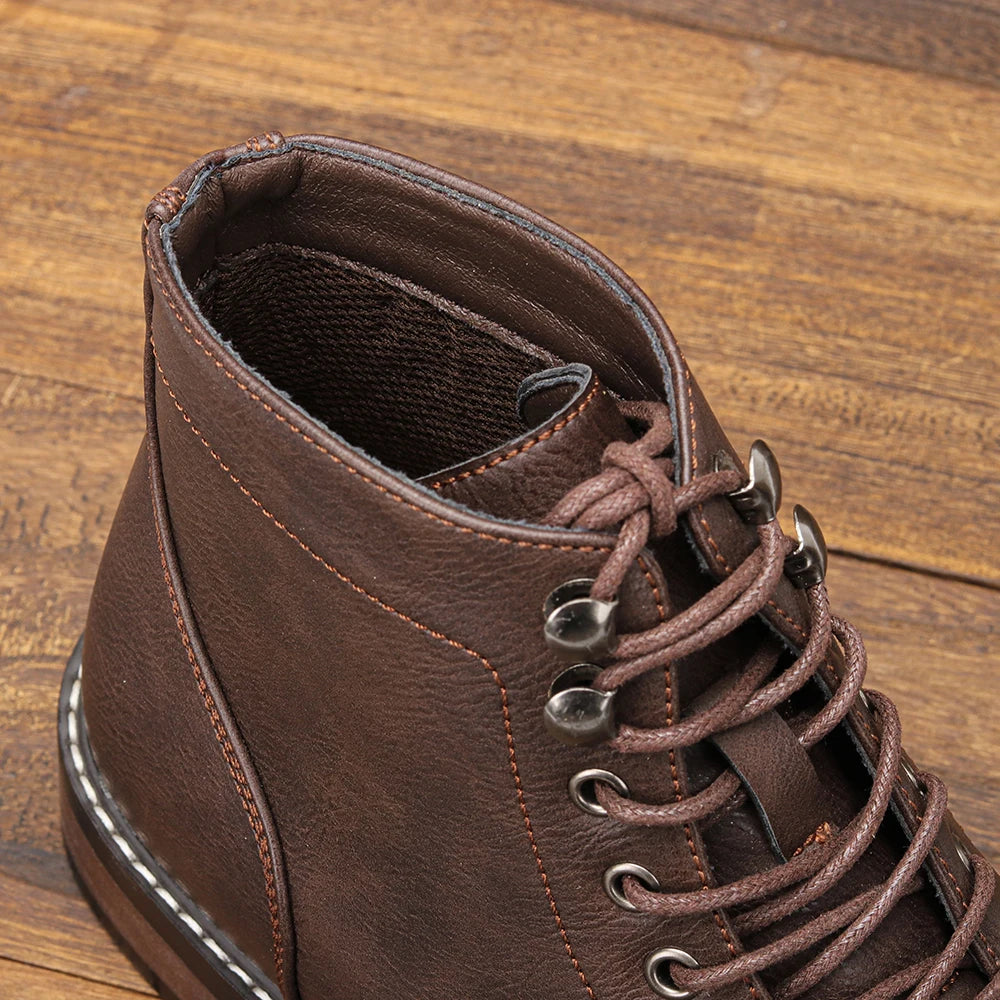 Leather Men's Ankle Boots, Lace-Up, Med Heel, Basic Boots