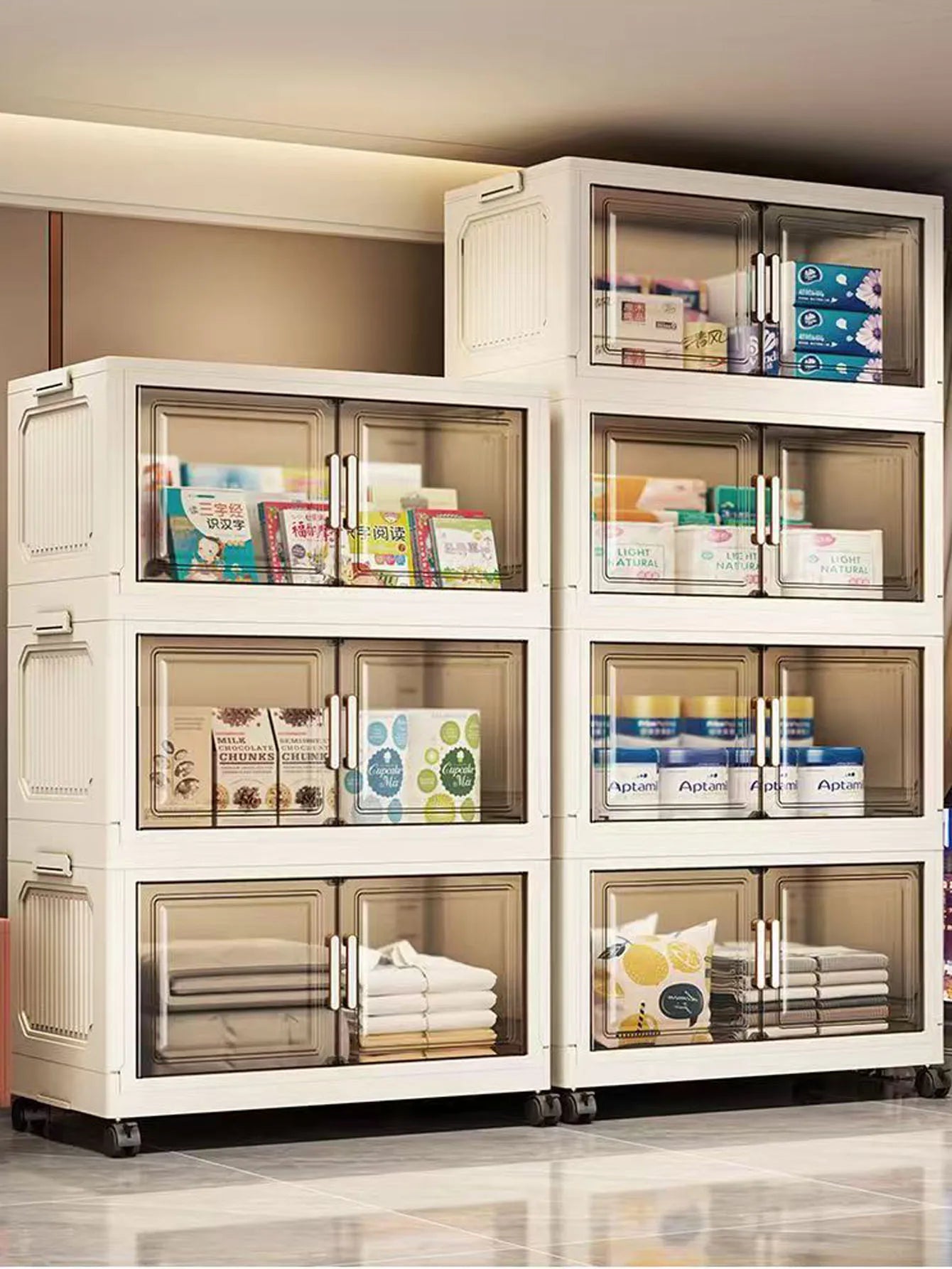 Storage Cabinet Folding Storage Box Home Living Room Toy Cabinet Storage Rack Snack Cabinet Installation-Free Kitchen Storage Cabinet Folding Storage Cabinet Organizer