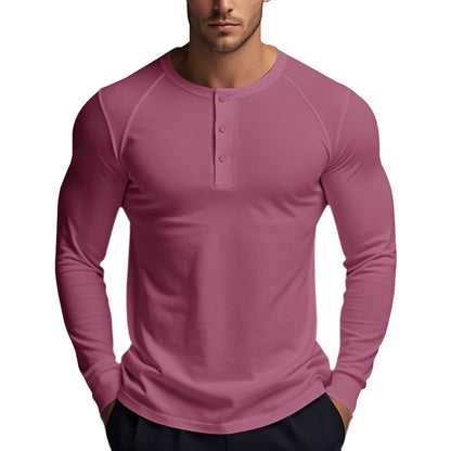 Men's Long Sleeve Cotton Elastane V-Neck Knit Top Shirt