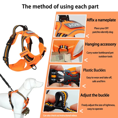 No Pull Dog Harness Front Clip Reflective Heavy Duty Handle For Large Dogs