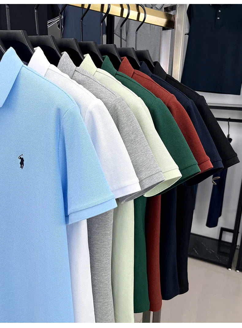 100% pure cotton high-end brand men's short sleeve polo shirt summer fashion original pony embroidery golf Paul  casual T-shirt
