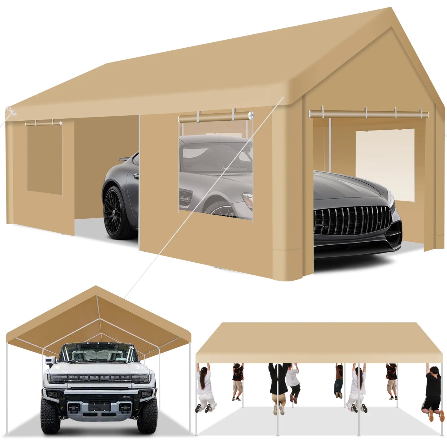 Carport Canopy 12x20 Heavy Duty Portable Garage with Roll-Up Ventilation Windows & Doors,Removable Sidewalls Car Canopy Car Tent