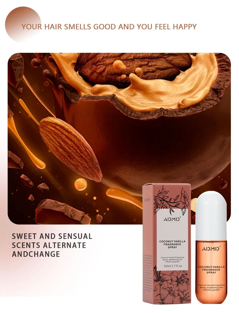 Set of 2 Coconut Perfume Sprays - Dual-Use Hair & Body Freshener with Long-Lasting Aroma, Compact & Travel-Ready Fragrance Spray