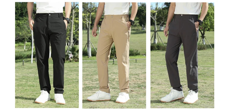 Golf Pants Men Sun Protection 50 UPF Stretch Slim Fit Summer Quick Dry Lightweight Breathable Tapered Leg Pants Zipper Pockets