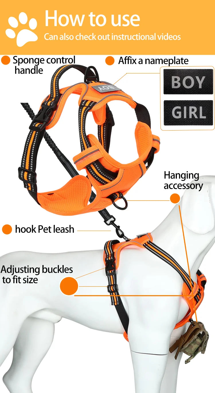 No Pull Dog Harness Front Clip Heavy Duty Reflective Easy Control Handle for Large Dog Walking