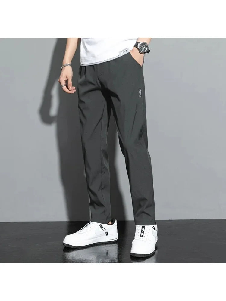 2025 Men's Slim Fit Golf Pants, Korean Style, Ice Silk Breathable Casual Sports Pants, Straight Fashion P