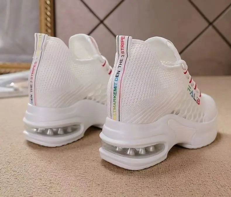 Breathable Thick Bottom Comfortable Women's Sneakers 2024 New Womens Lace Up Wedge Shoes Versatile Female Shoes