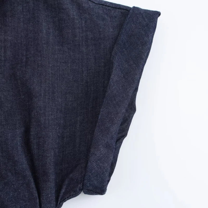 ETJ 2025  Spring New 1975 series denim MIDI dress with lapel side zipper fashion wrinkle waist slim elegant dress