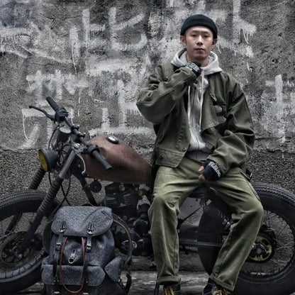 16oz Canvas Bomber Jacket for Men, Green, Pockets, Casual