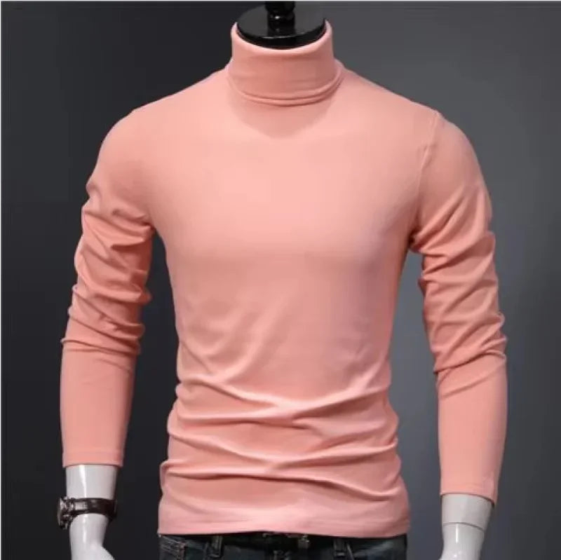 New Men Fashion T Shirt Tees Slim Tops Male Stretch T-shirt Turtleneck Long Sleeve Tee Shirts High Collar Men's Tees