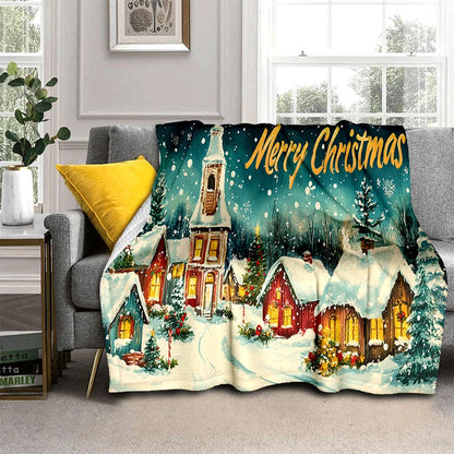 Cartoon Santa Snowman Throw Blanket Flannel Polyester Cotton