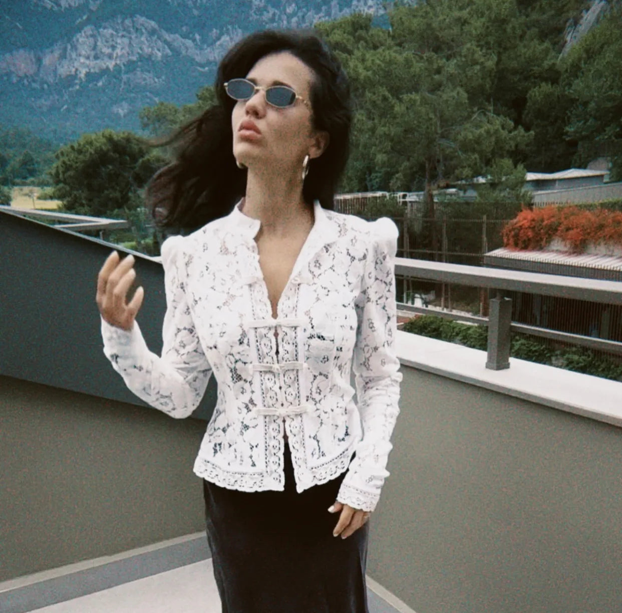 Tossy Summer Lace Printed Shirts Tops Female Hollow Out Fashion Commute Vintage See-Through Blouse Women's Lace Shrug Shirts New