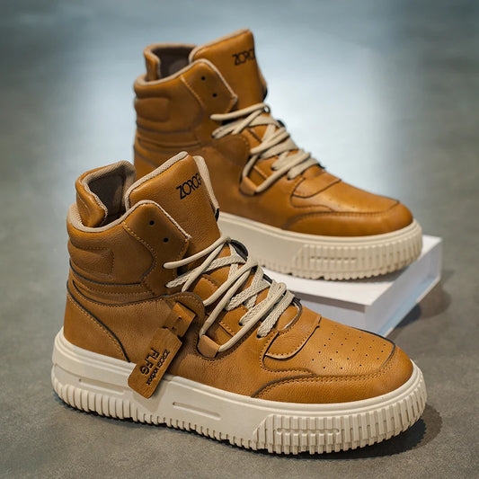 Leather Ankle Boots For Men Lace Up Non Slip Sole Winter Boots