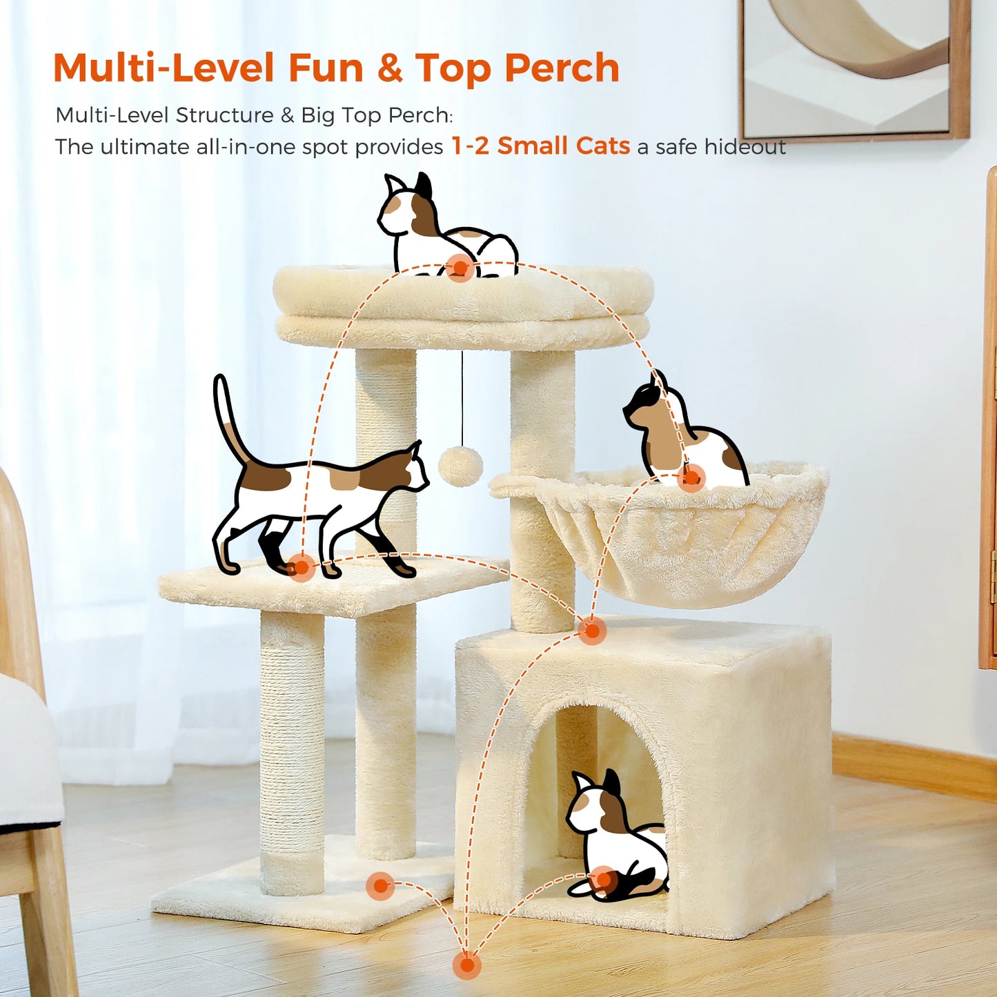 Indoor Cat Tree & Tower with Scratching Posts and Hammock – 2 Styles