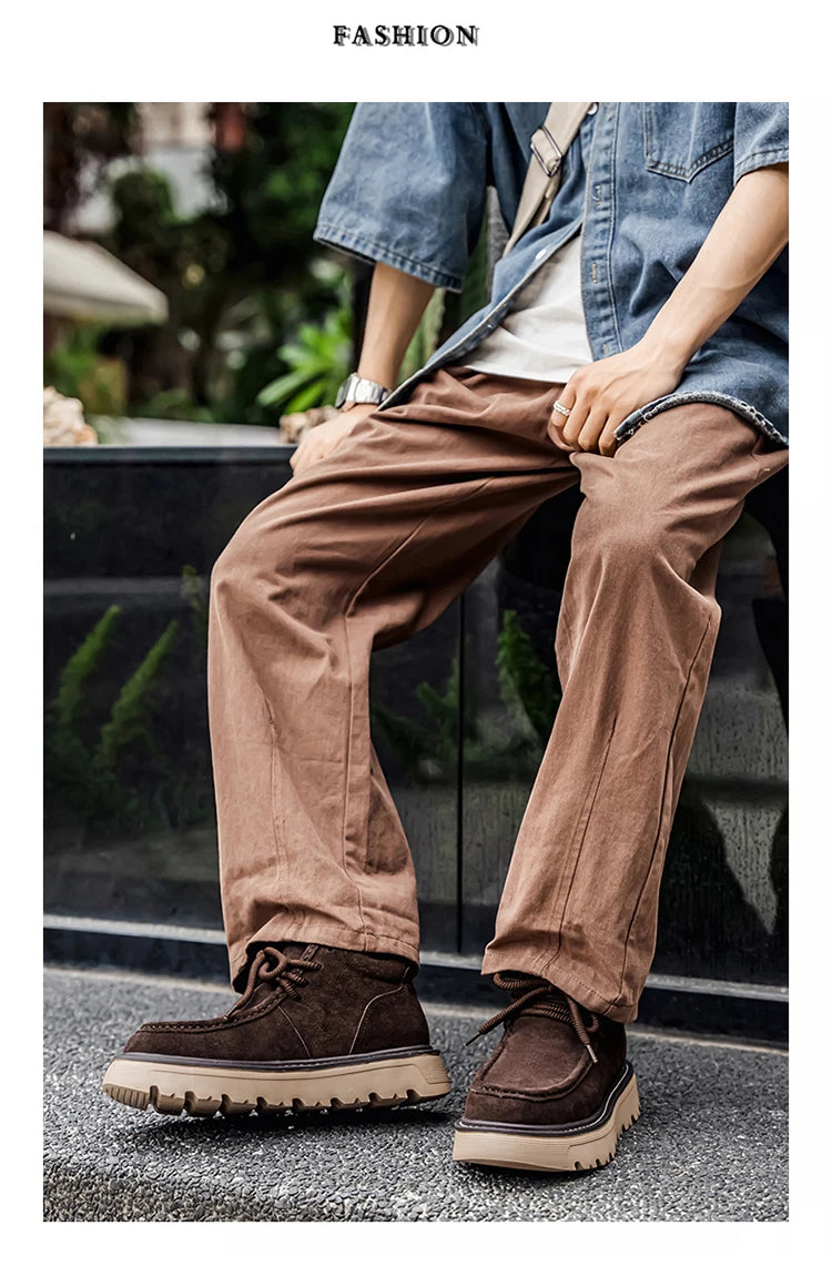 Mens Suede Leather Lace Up Ankle Boots Casual Retro Style