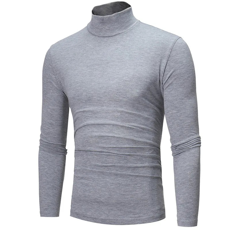 1/2pcs Autumn  Winter Men's High Neck T-shirt Slim Fit Fashion High Elastic Long Sleeve Casual Breathable Apparel Pullover