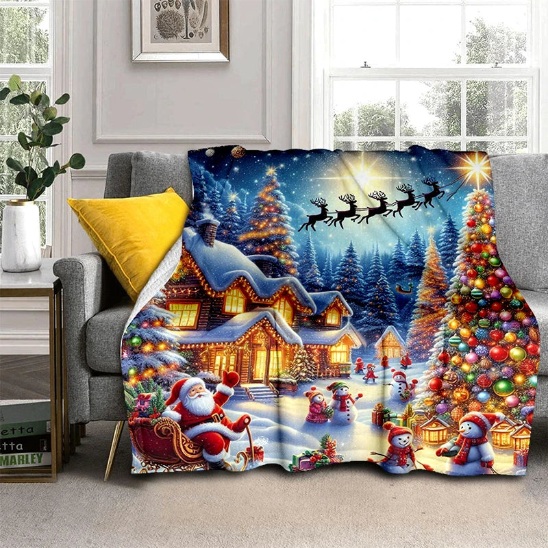 Cartoon Santa Claus Merry Christmas Snowman New Year Gift Soft Flannel Blanket for Beds Bedroom Sofa,Throw Blanket for Cover