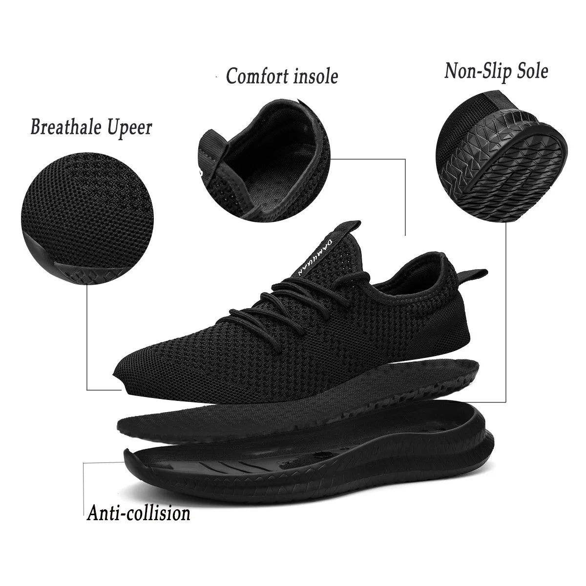 Unisex Breathable Running Shoes Lace Up Lightweight Casual Gym