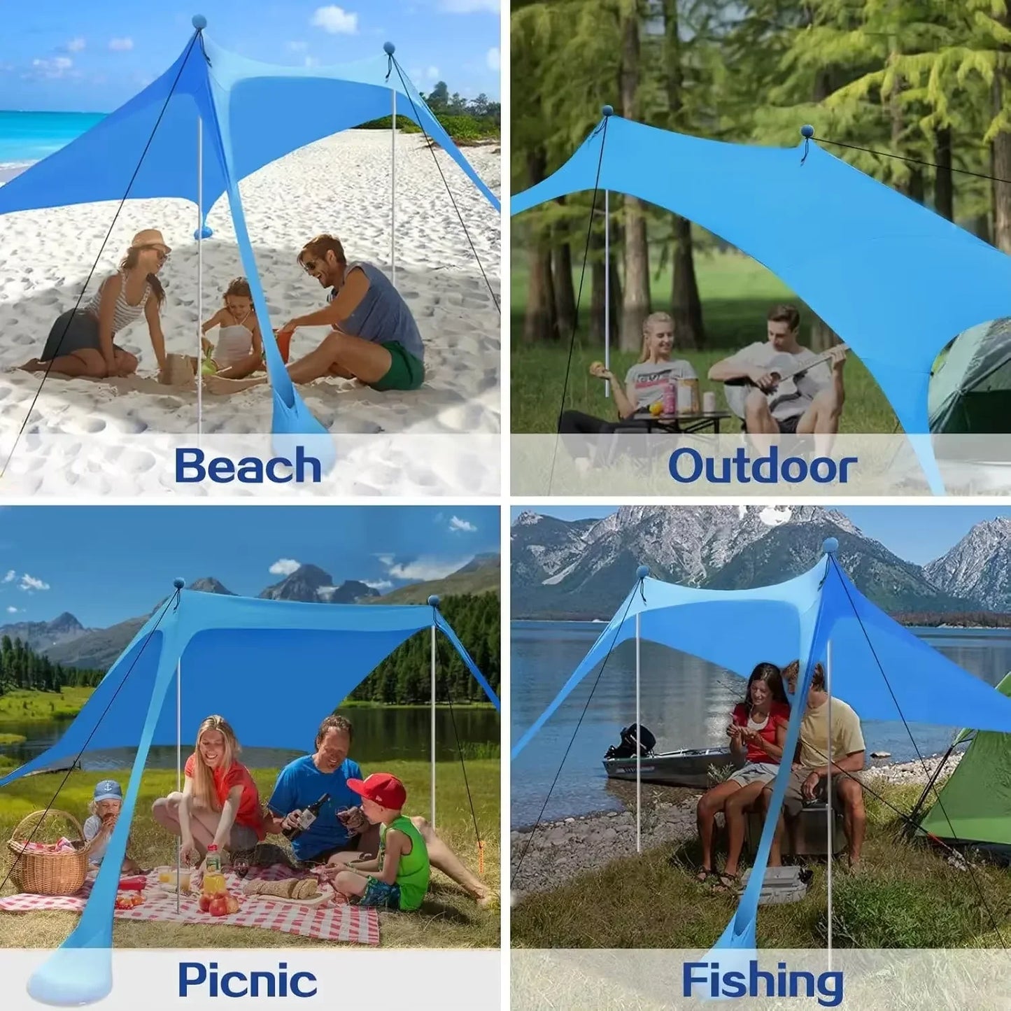 Camping Tent Outdoor Beach Awning UPF50+ Windproof All-in-One Beach Tent Portable Camping Picnic Outdoor Sun Protection Awning
